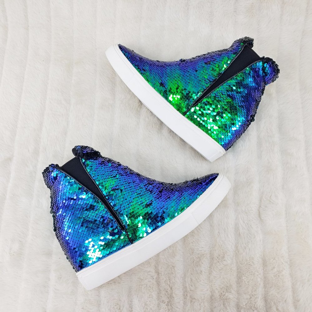 Cape Robbin Blue and Green Sequin Sneakers